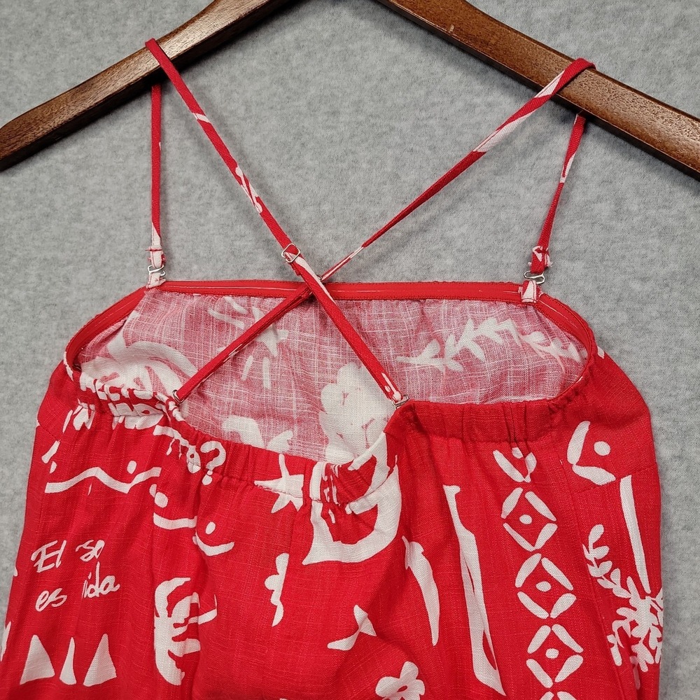 NEW Paper Heart Anthropologie Linen Strappy Maxi Dress M Fuego Red Beachy Resort - Picture 7 of 15